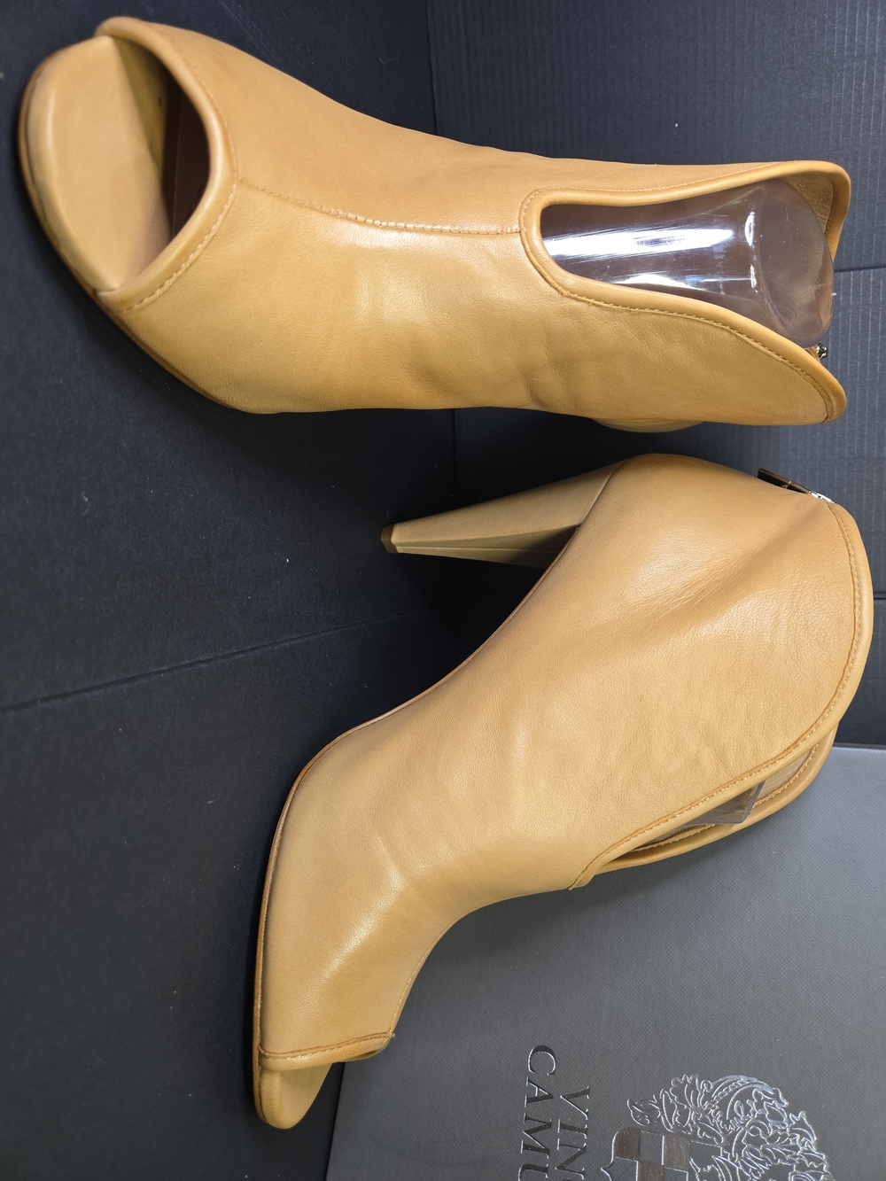 Vince Camuto Amber Peep Toe Booties in Camel/Tan Leather Size 11 - Picture 3 of 15